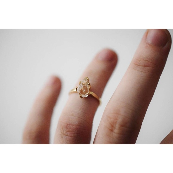 Size 6.5 14k Gold Engagement Ring, Raw stone rings, simple solitaire - Picture 7 of 8